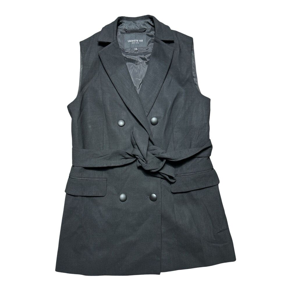 La Fayette 148 Double Breasted Wool Blend Black Vest Women’s XS Belted